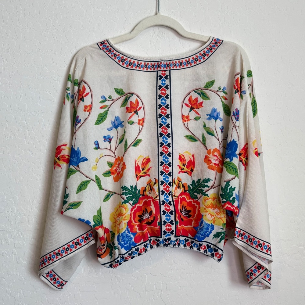 Flying Tomato Floral Kimono Top Cream V-Neck Dolman Sleeve Boho Festival Large - Picture 9 of 9